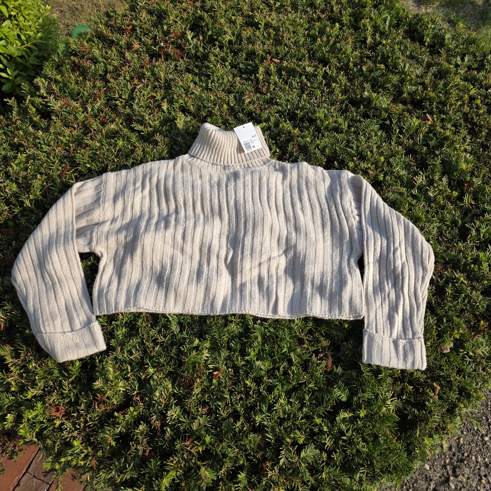 Forever 21 Cozy Cream Crop Ribbed Turtleneck Sweater Size M NWT